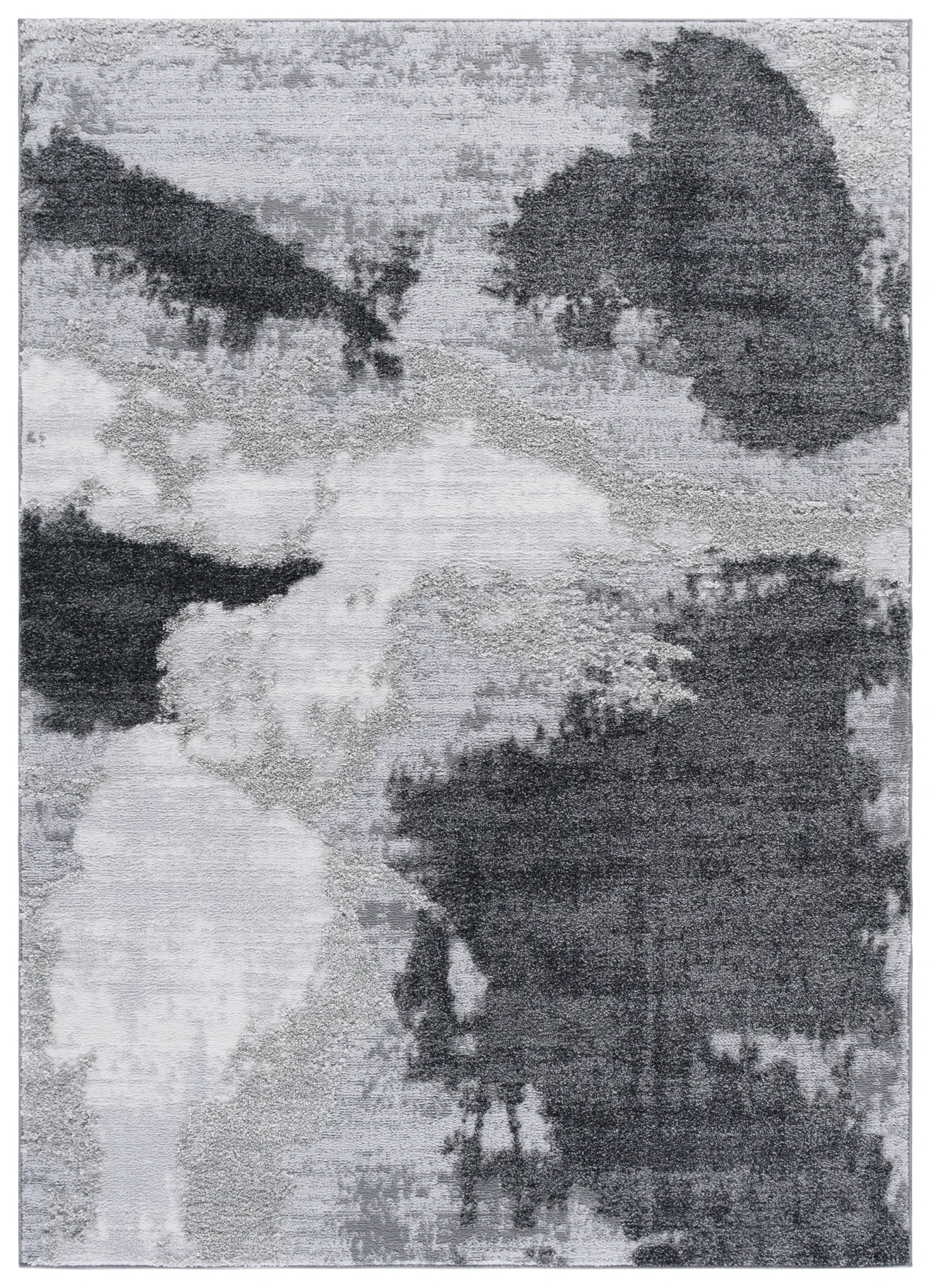 Wave Painterly Abstract Rug in Gray / Light Gray