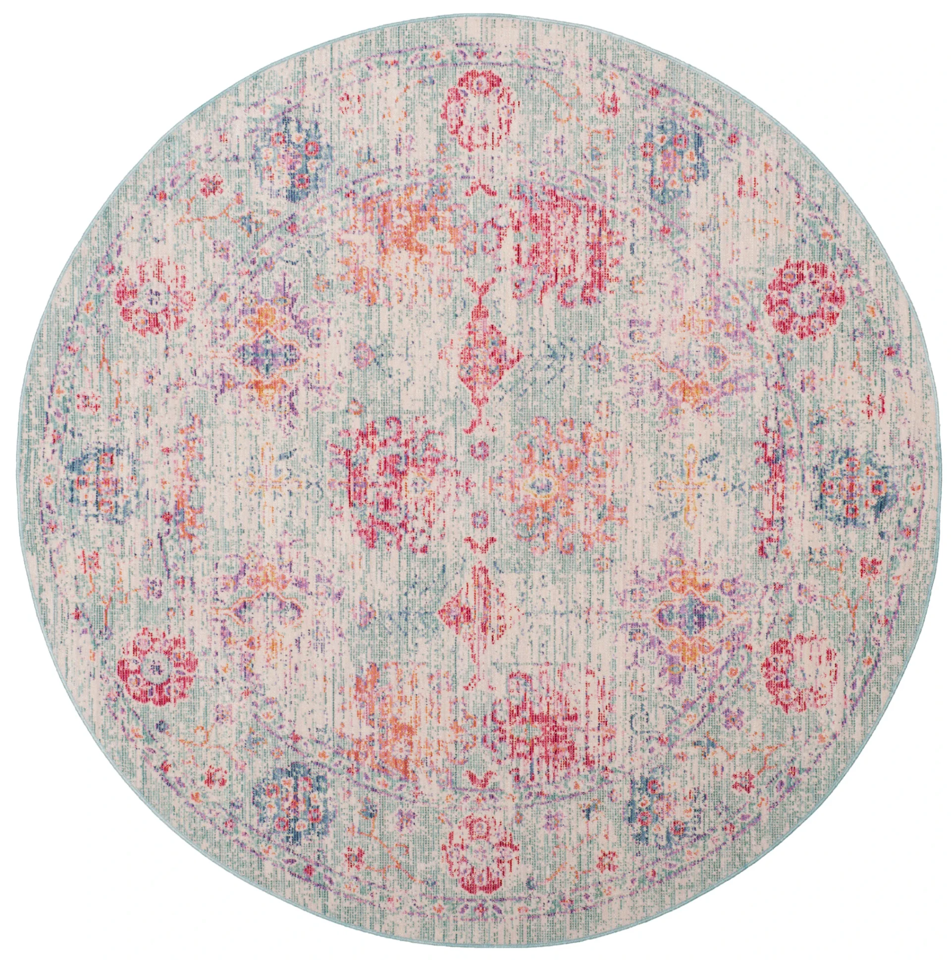 Windsor Antalya Distressed Bordered Rug in Ivory / Fuchsia