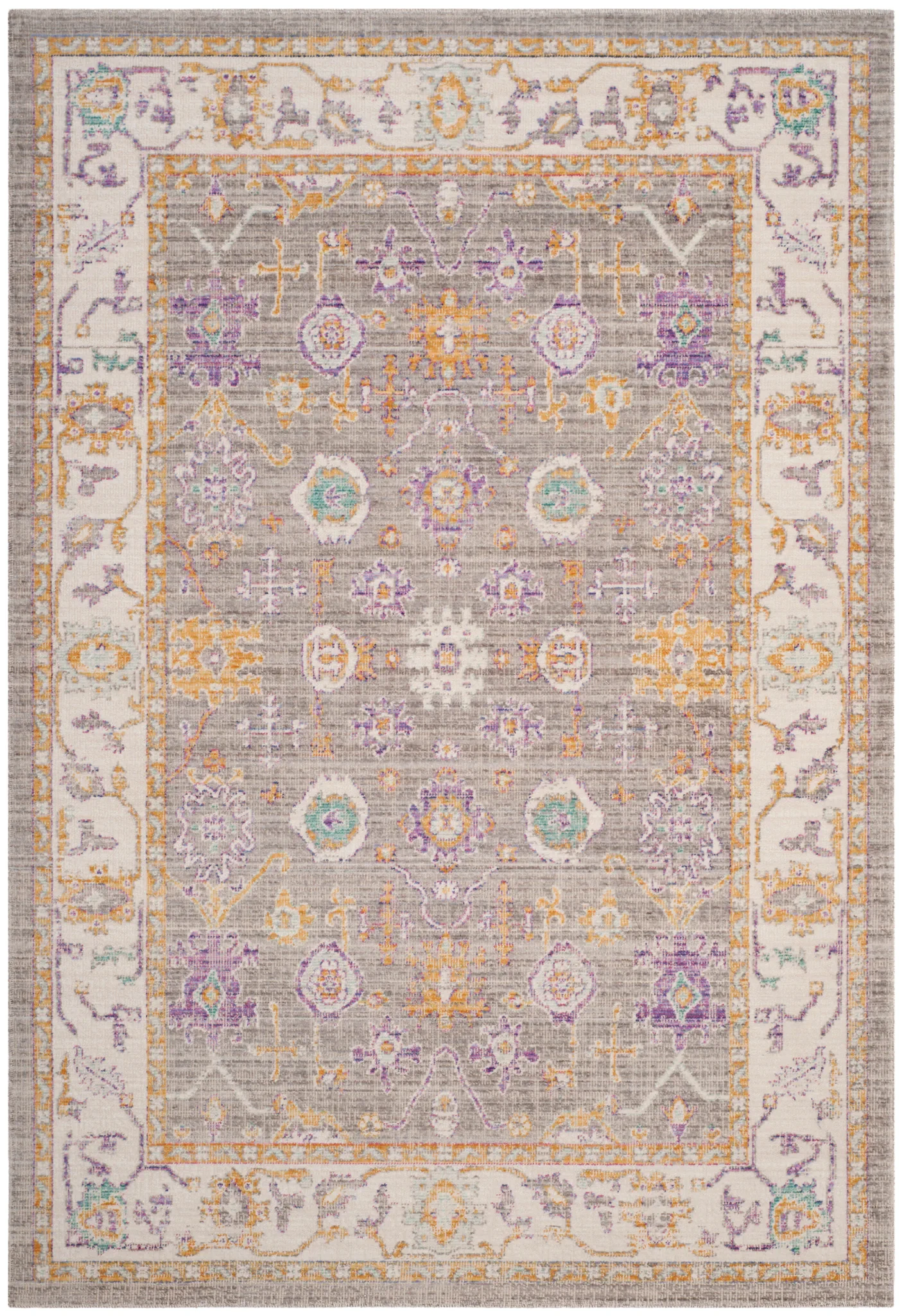 Windsor Bordered Medallion Rug in Gray / Cream