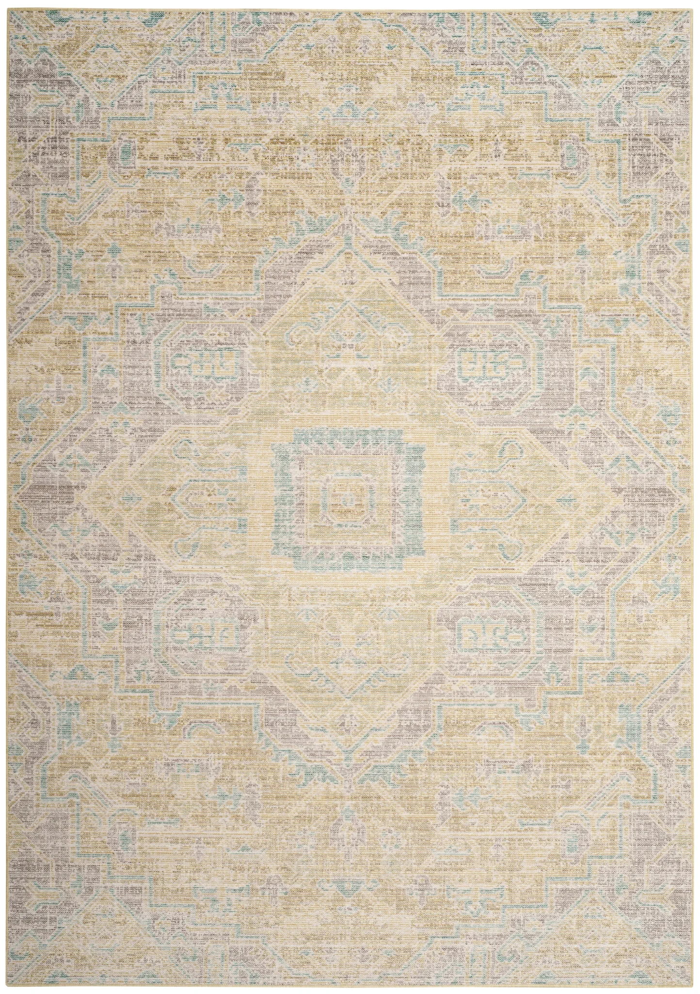 Windsor Medallion Rug in Light Gray / Lime