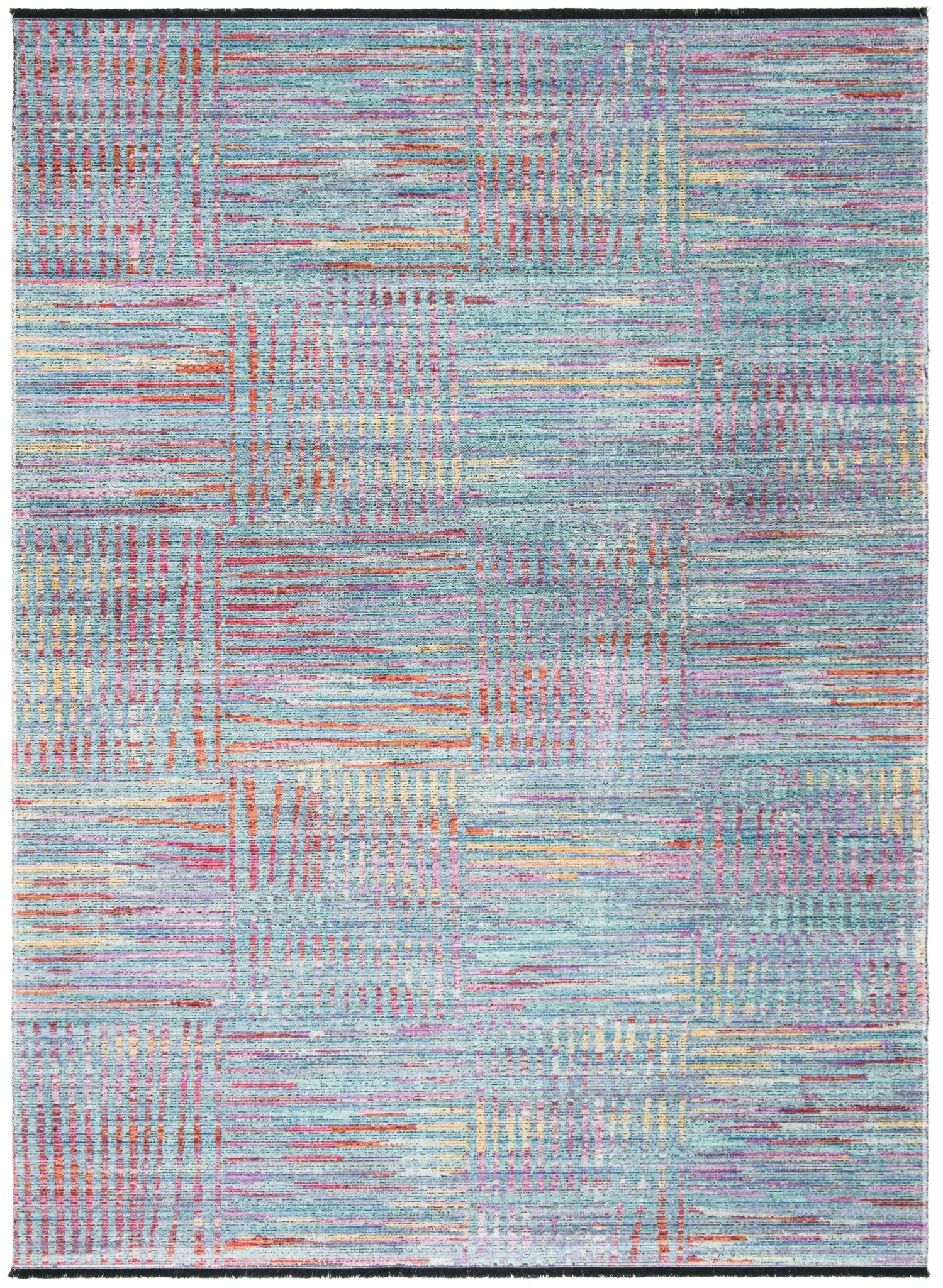 Windsor Abstract Grid Rug in Aqua / Dark Pink