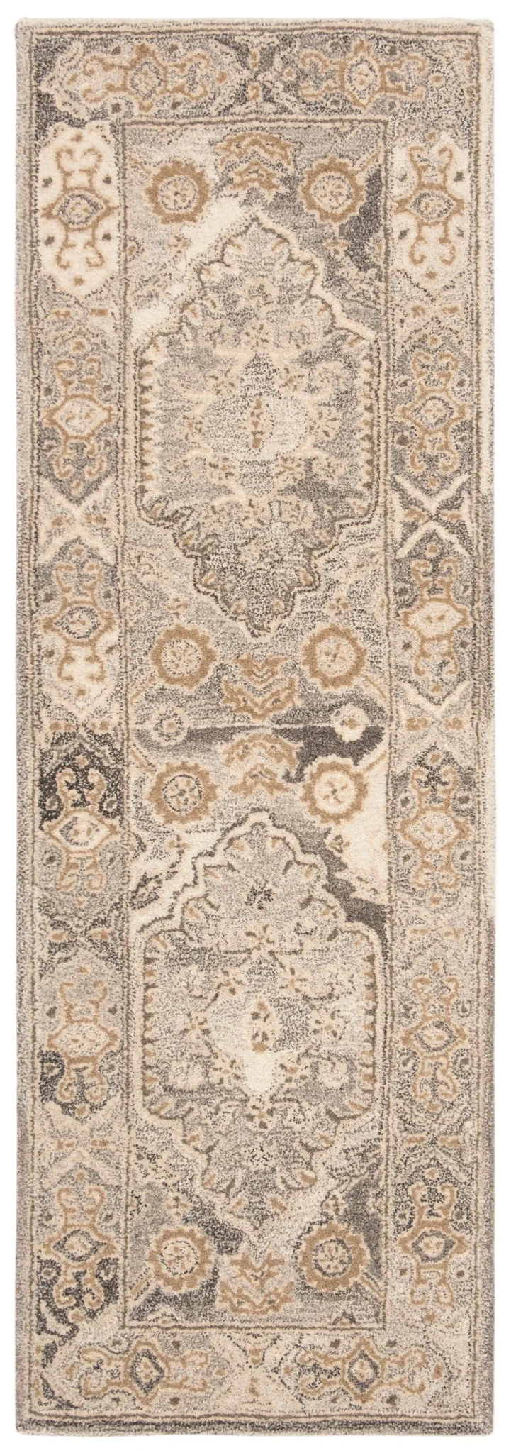 Wyndham Medallion Bordered Hand-Tufted Wool Rug in Light Gray