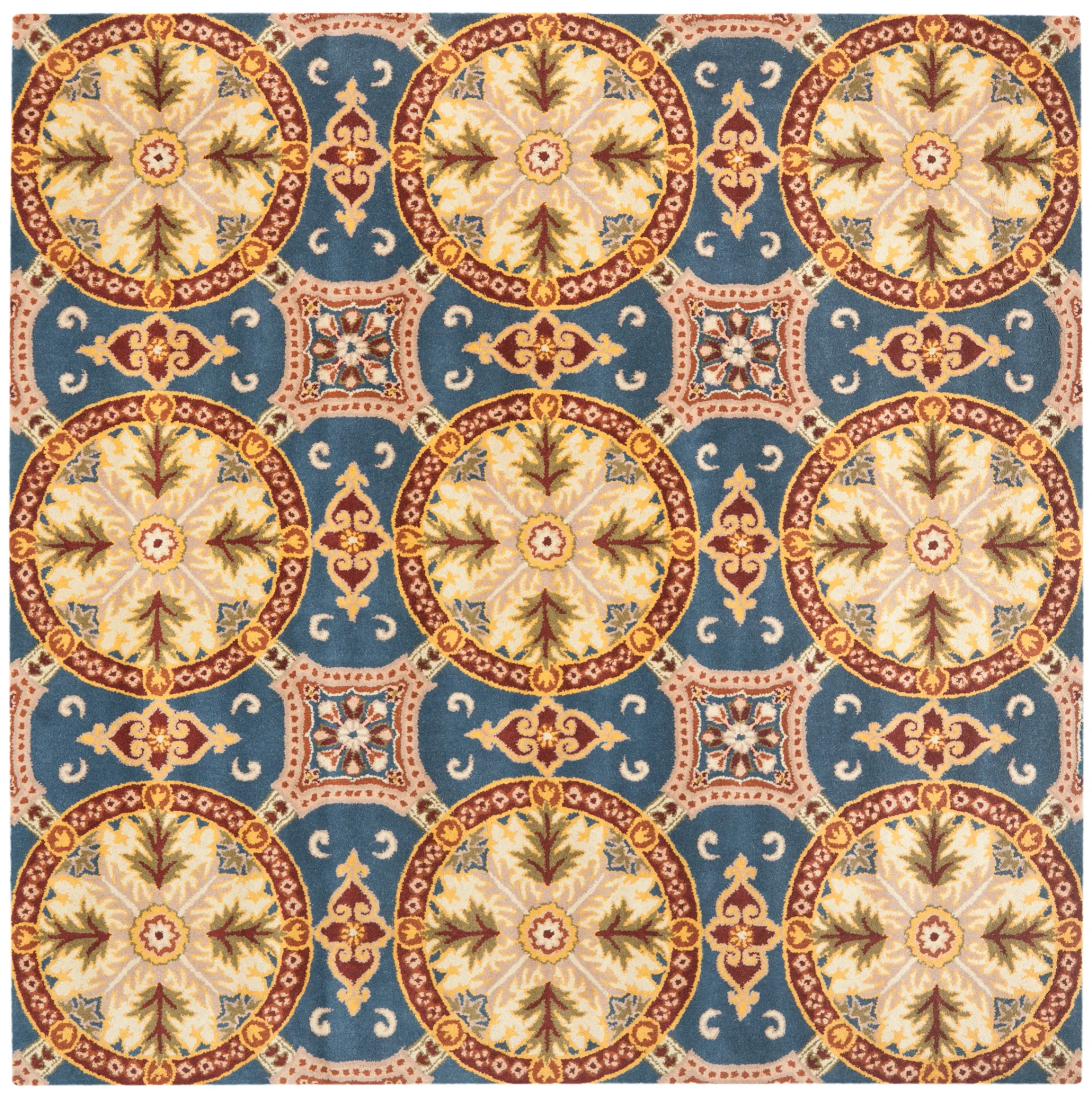 Wyndham Medallion Grid Hand-Tufted Wool Rug in Blue / Gold