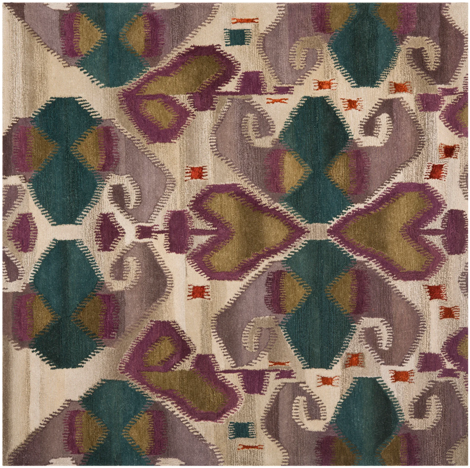 Wyndham Ikat Medallion Wool Rug in Ivory / Multicolor