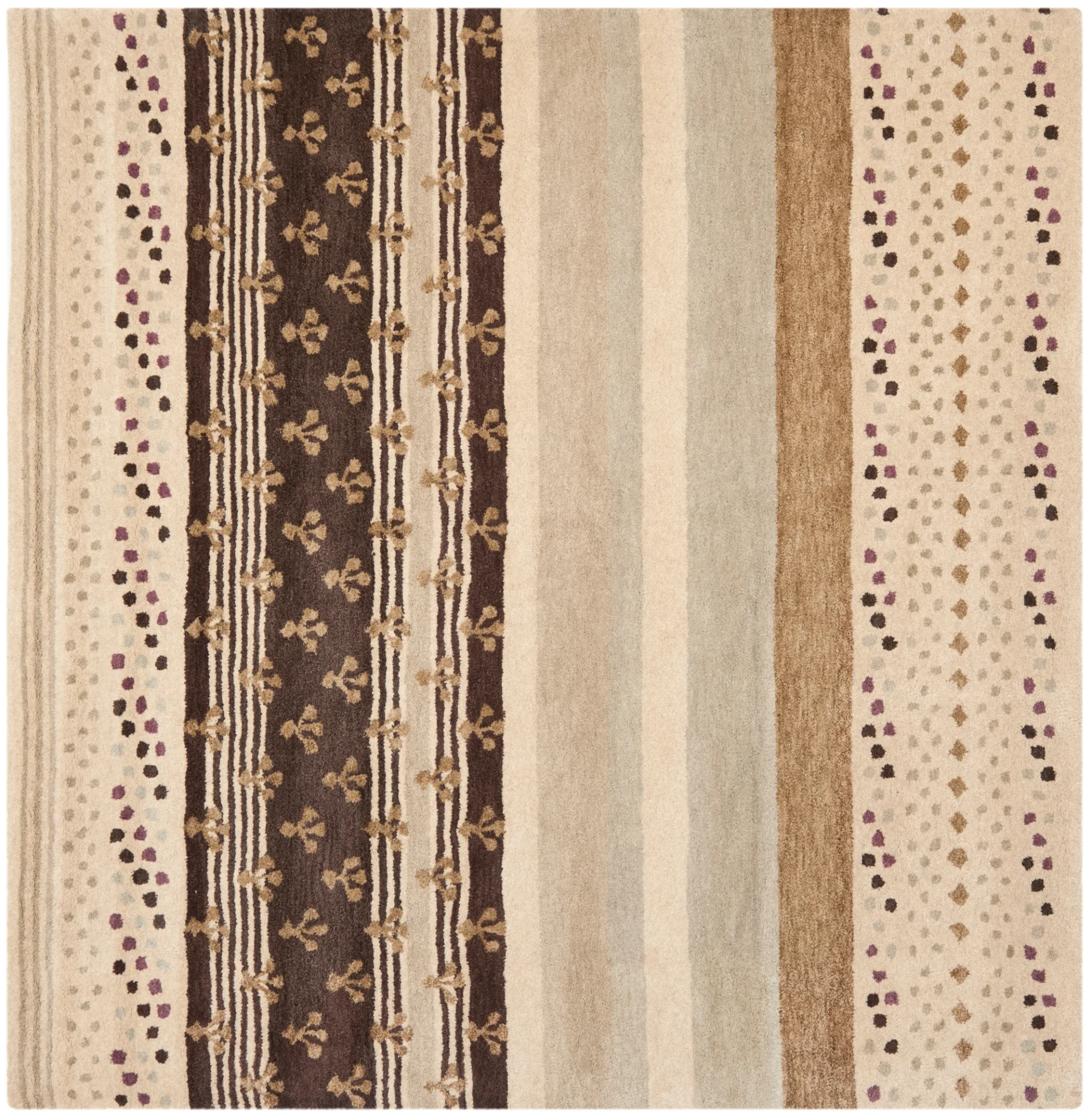 Wyndham Patterned Stripe Hand-Tufted Wool Rug in Ivory / Multicolor