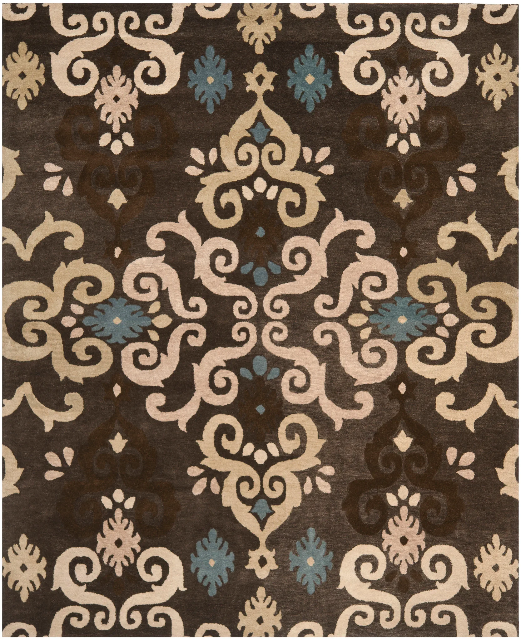 Wyndham Scrolling Damask Hand-Tufted Wool Rug in Brown / Multicolor